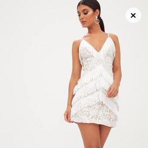 Pretty Little Thing White Strappy Lace Tassel Detail Bodycon Dress